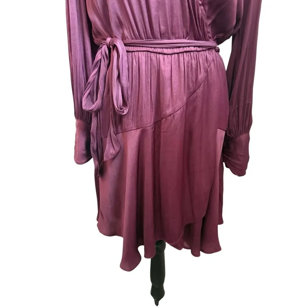 Socialite Satin Long Sleeve Wrap Mini Dress
